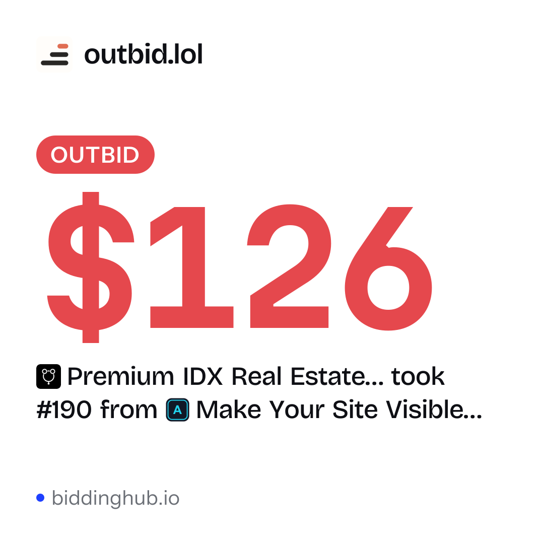 Premium IDX Real Estate… took #190 from Make Your Site Visible… on outbid.lol for $126.