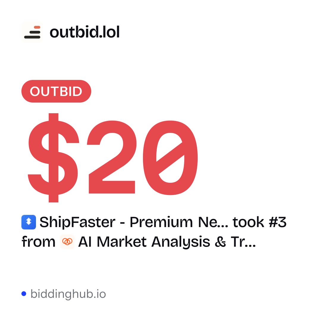 ShipFaster - Premium Ne… took #3 from AI Market Analysis & Tr… on outbid.lol for $20.