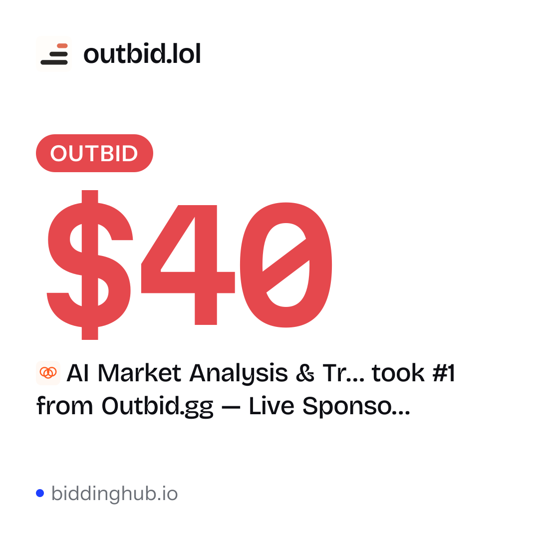 AI Market Analysis & Tr… took #1 from Outbid.gg — Live Sponso… on outbid.lol for $40.