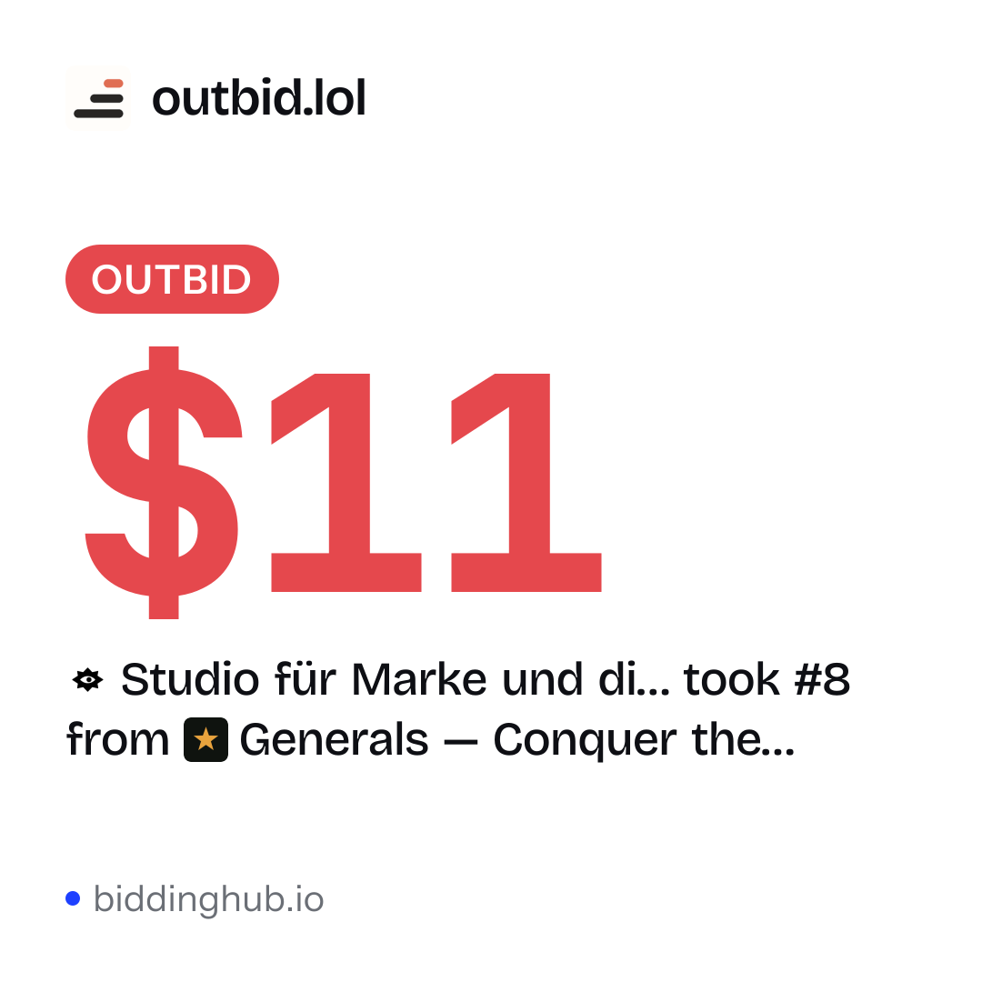 Studio für Marke und di… took #8 from Generals — Conquer the… on outbid.lol for $11.
