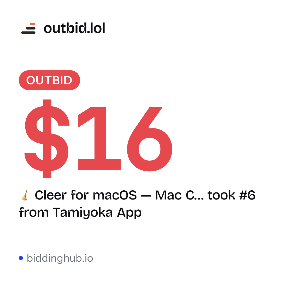 Cleer for macOS — Mac C… took #6 from Tamiyoka App on outbid.lol for $16.