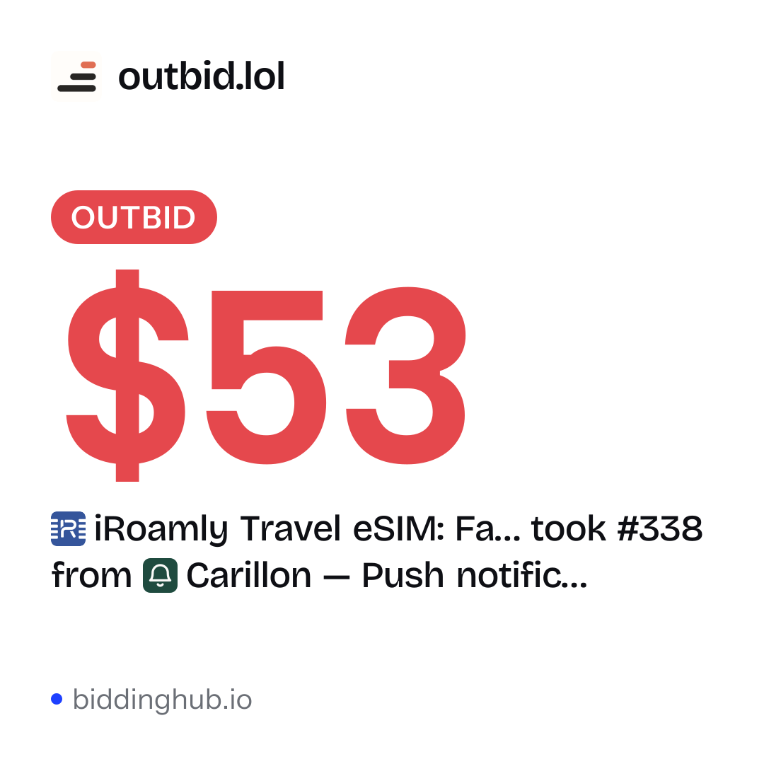 iRoamly Travel eSIM: Fa… took #338 from Carillon — Push notific… on outbid.lol for $53.
