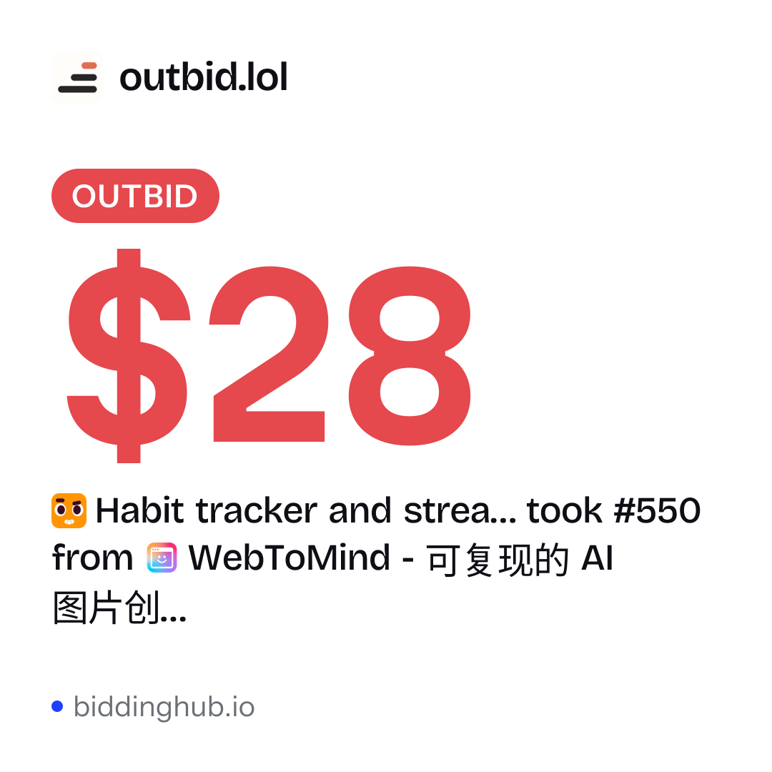 Habit tracker and strea… took #550 from WebToMind - 可复现的 AI 图片创… on outbid.lol for $28.