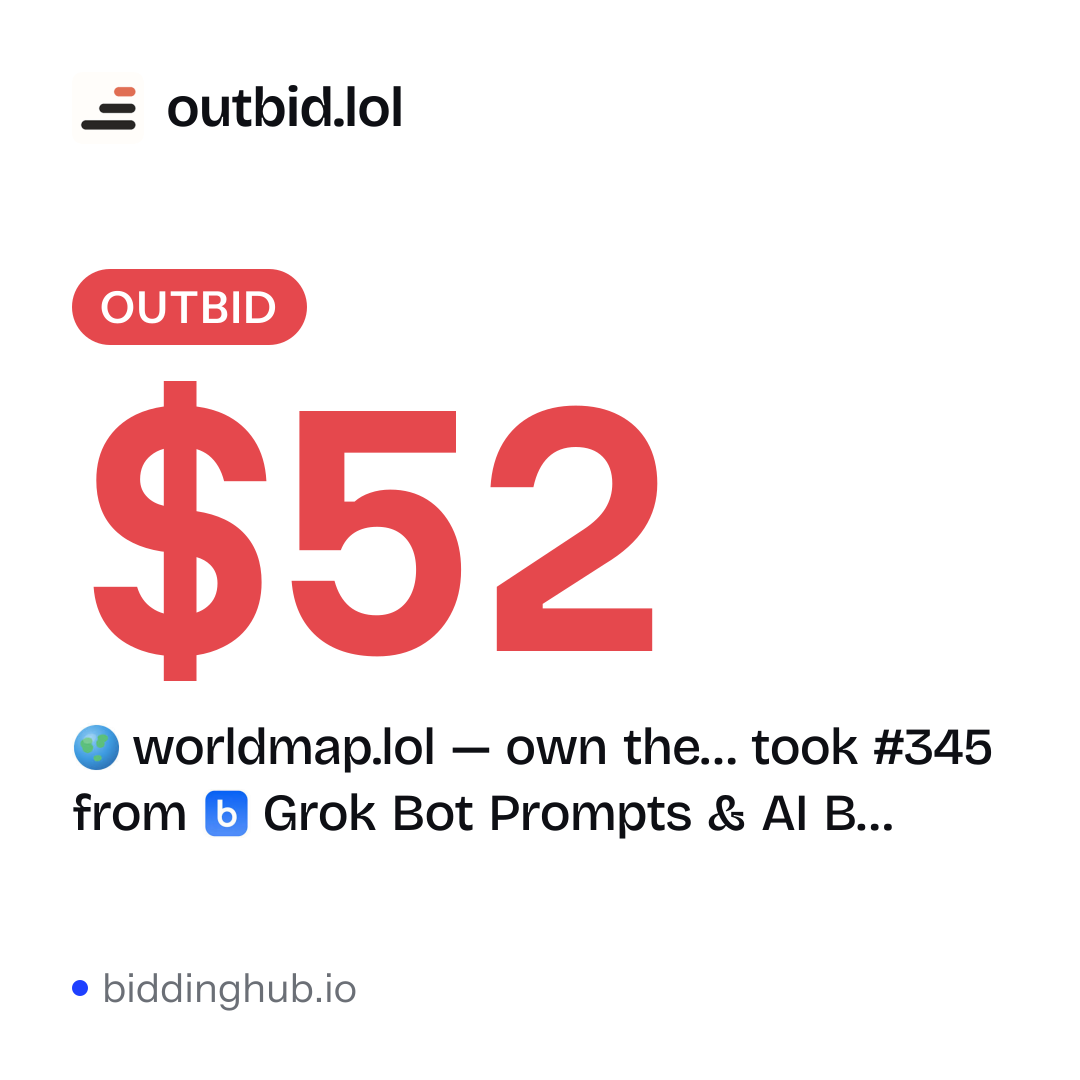 worldmap.lol — own the… took #345 from Grok Bot Prompts & AI B… on outbid.lol for $52.