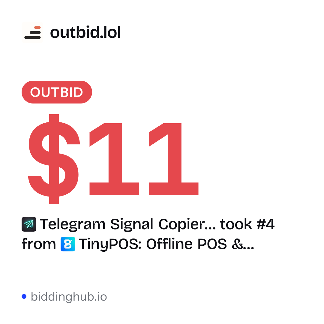 Telegram Signal Copier… took #4 from TinyPOS: Offline POS &… on outbid.lol for $11.