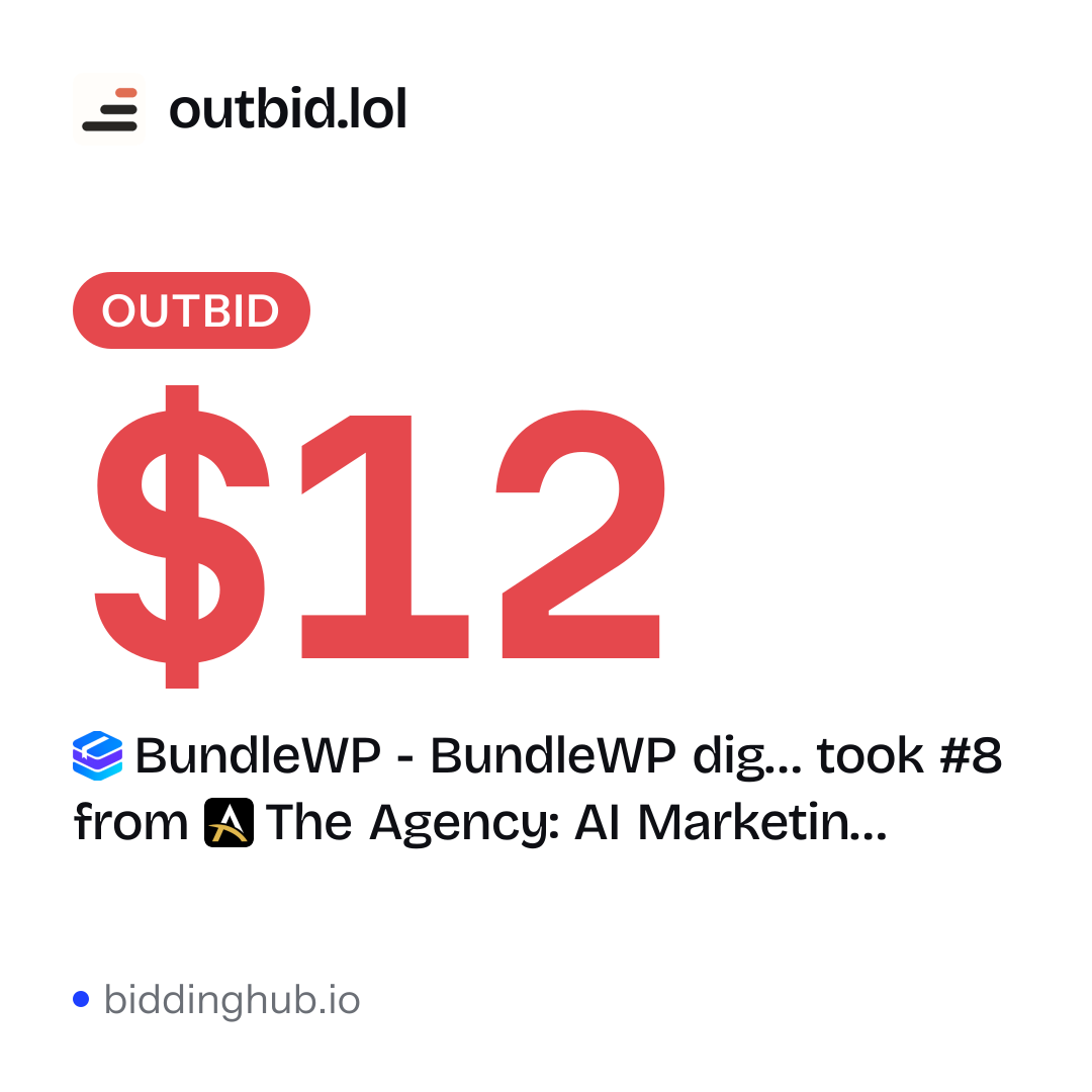 BundleWP - BundleWP dig… took #8 from The Agency: AI Marketin… on outbid.lol for $12.