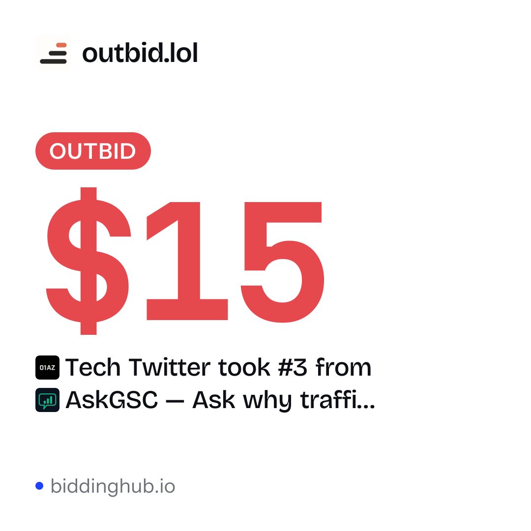 Tech Twitter took #3 from AskGSC — Ask why traffi… on outbid.lol for $15.