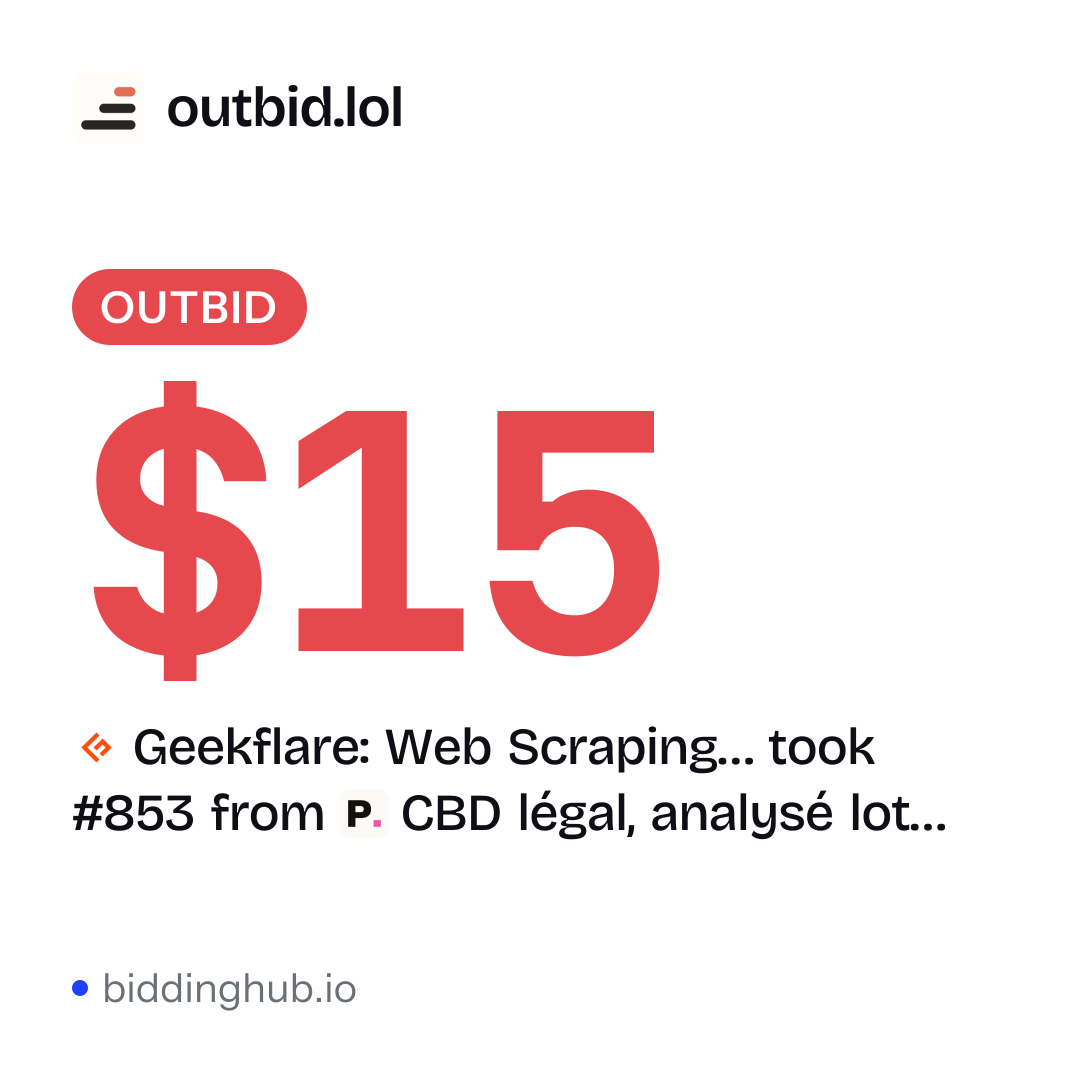 Geekflare: Web Scraping… took #853 from CBD légal, analysé lot… on outbid.lol for $15.