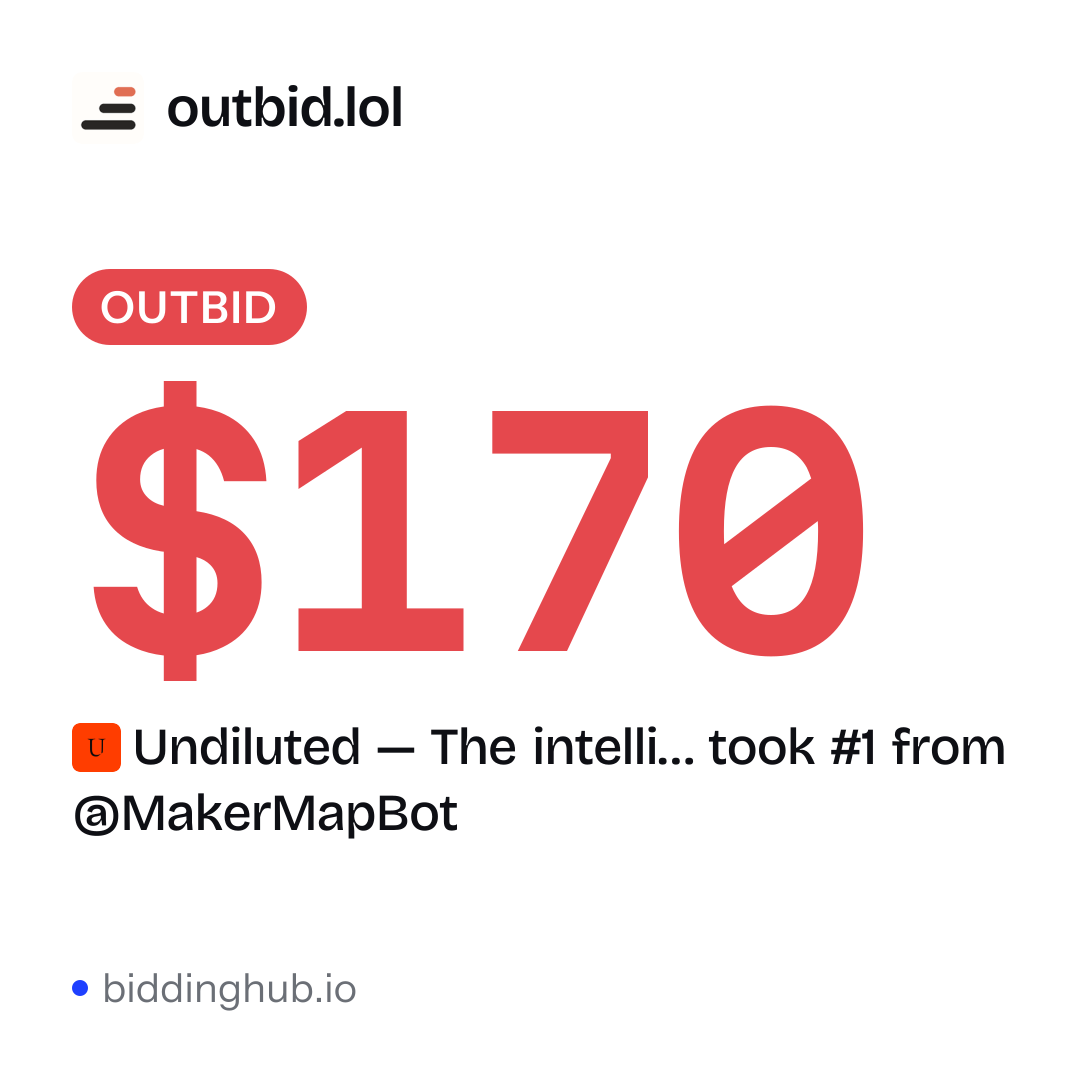 Undiluted — The intelli… took #1 from @MakerMapBot on outbid.lol for $170.