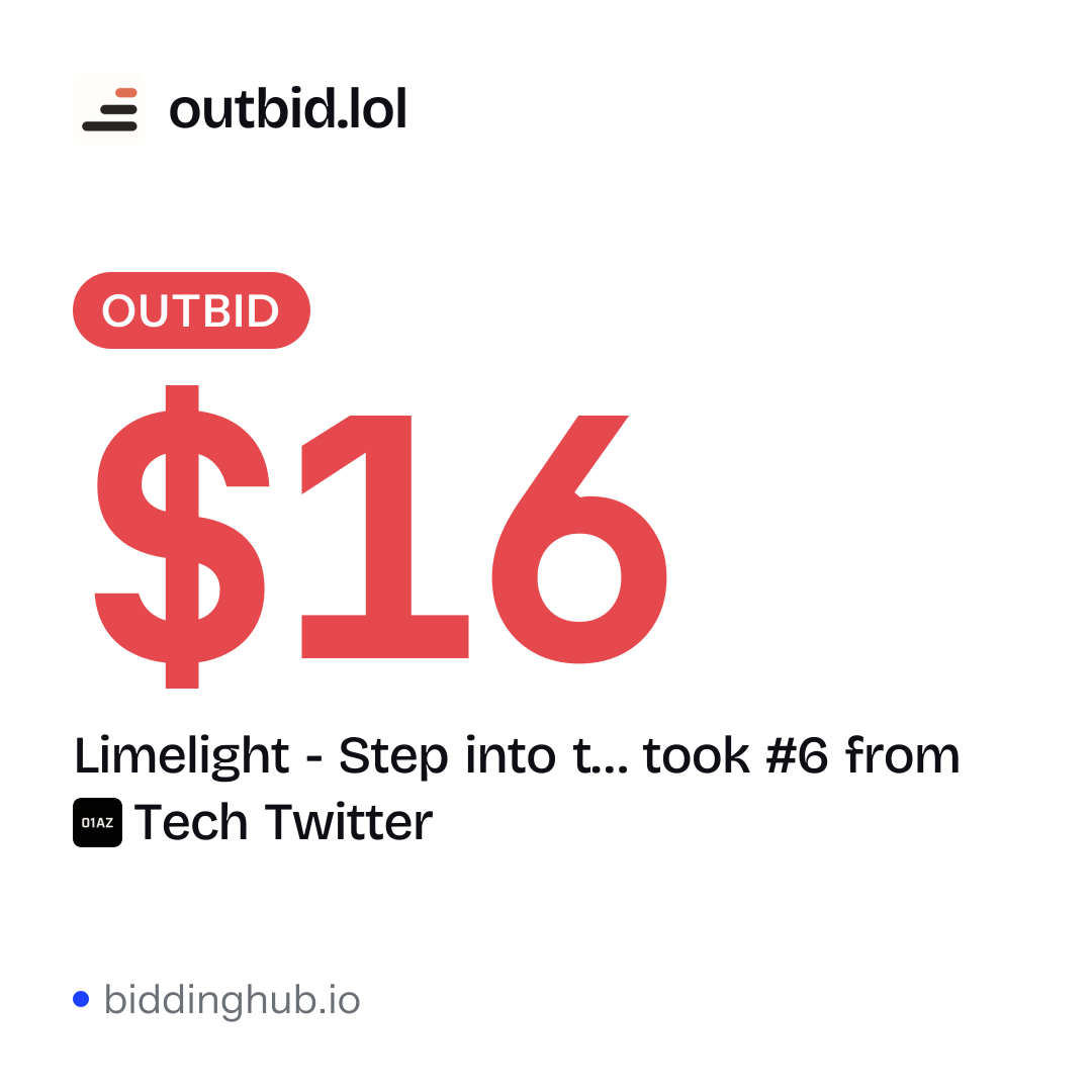 Limelight - Step into t… took #6 from Tech Twitter on outbid.lol for $16.