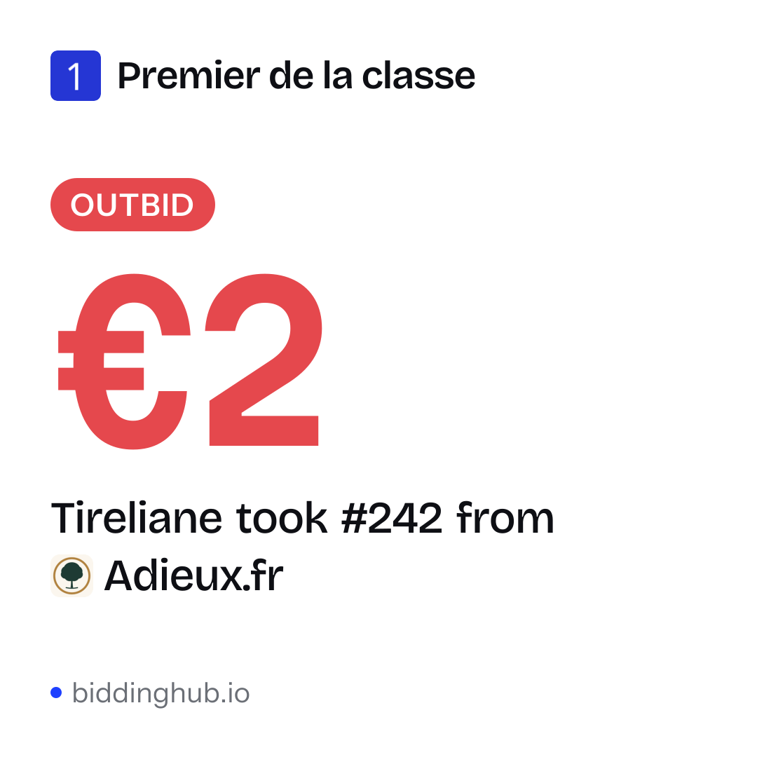 Tireliane took #242 from Adieux.fr on Premier de la classe for €2.